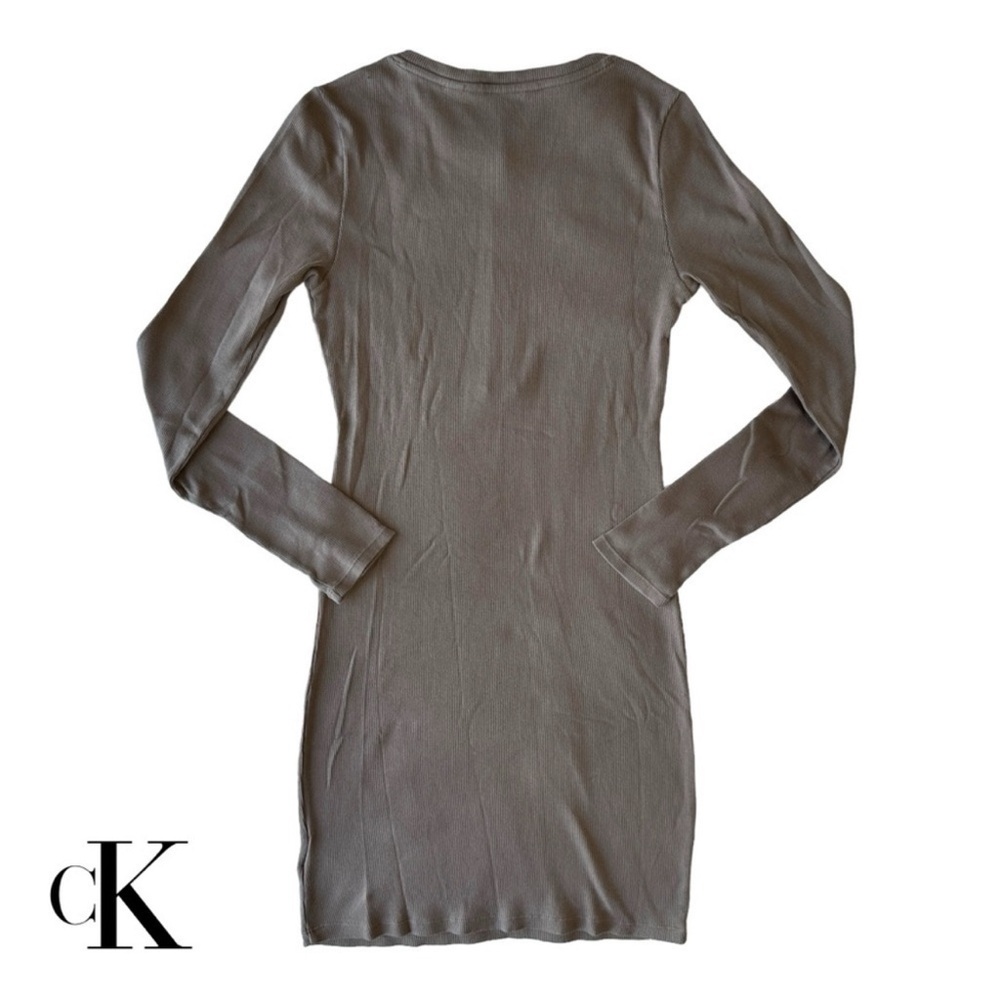 Calvin Klein Taupe Long Sleeve Dress 100% Cotton - Picture 3 of 16